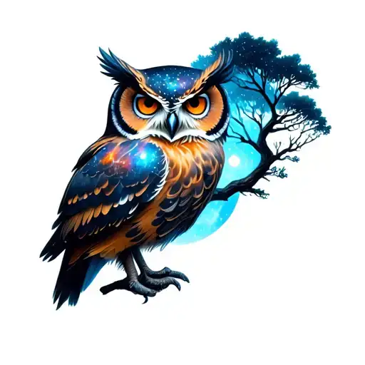 An Owl With A Galaxy And Tree Inside Of It