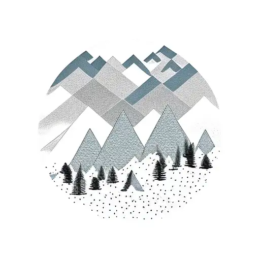A Minimalist Tattoo Of A Mountain Range With A Forest In The Foreground