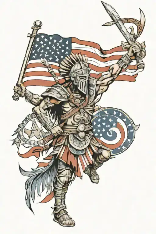 Inca Warrior And Usa Flag