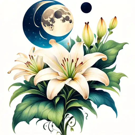 Lily Flower And Moon Phases Incorporated