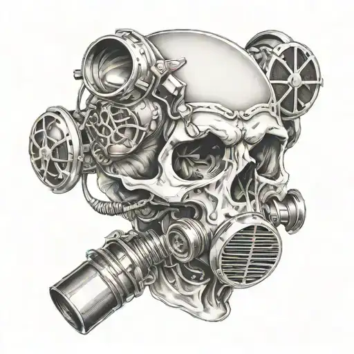 Skull With Gas Mask Caduceus Symbol Combined