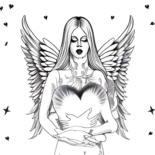 A Sensual Silhouette With Angel Wings Embracing A Heart