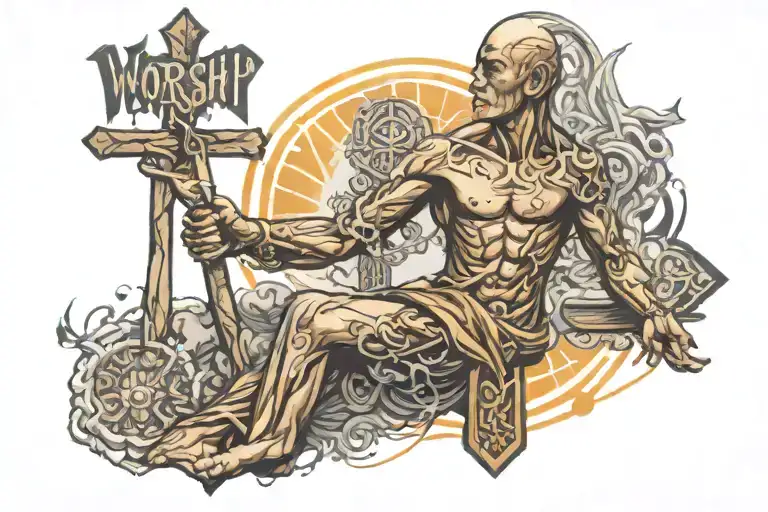 Cross With Words Worship Warrior Monk Meditating