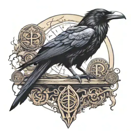 Raven Perched With Runes