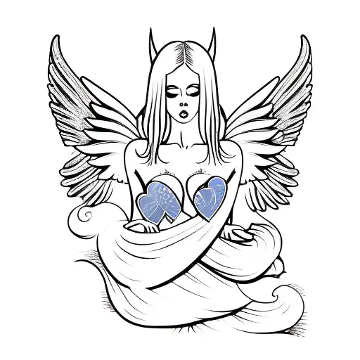 A Sensual Silhouette With Angel Wings Embracing A Heart