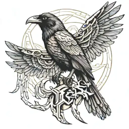 Raven Perched With Runes On Wings