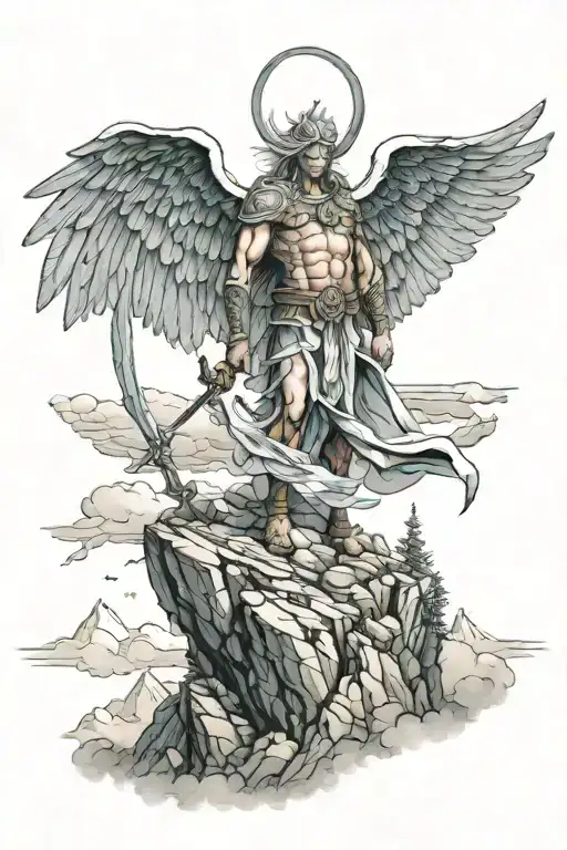 Angel Warrior Standing On A Mountain Peak