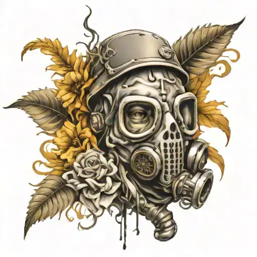 Skull Gas Mask Caduceus Symbol Intertwined