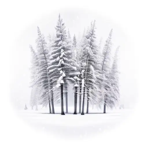 Snowy Forest With Cabin