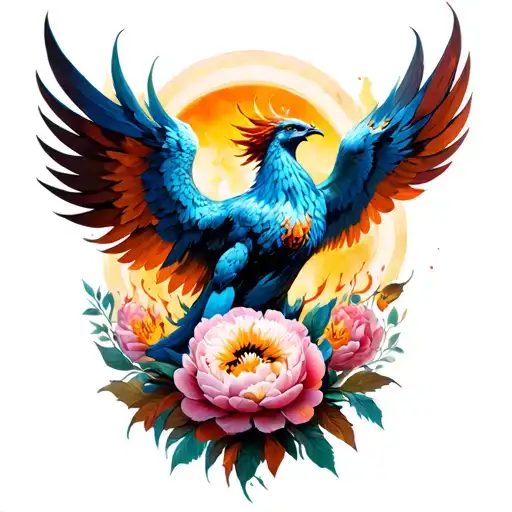 Phoenix Rising From The Ashes With Peonies
