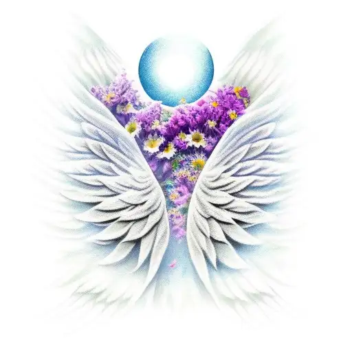 Flowers Angel Wing Moon Sun