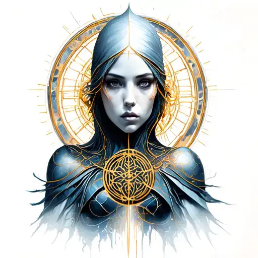 Faceless Female Warrior In Equanimity Symbol Intertwined