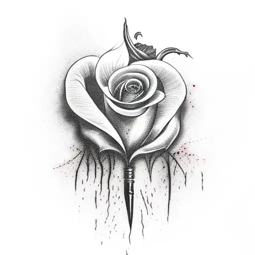 Bleeding Heart With A Rose And A Knife