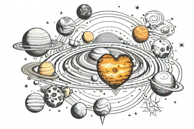Solar System With A Shooting Love Heart Shape