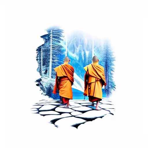 2 Monks On Separate Paths Walking Down A Mountain