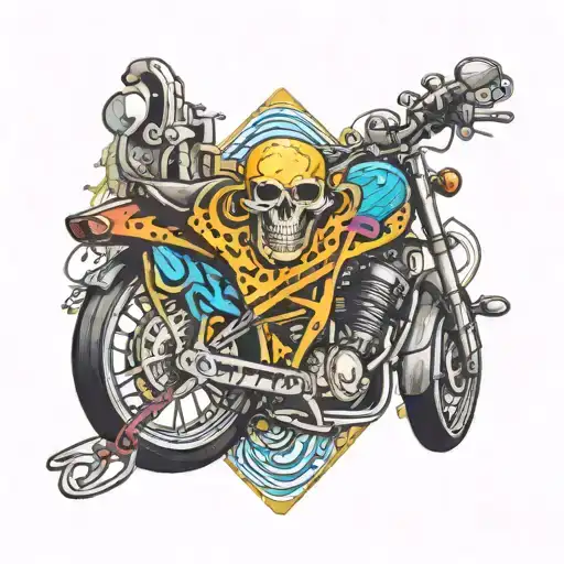 Guitar Pick With A Motorcycle And Computer Code Flowing