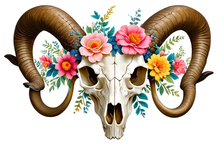 Uterus Flourishing With Flowers In The Shape Of A Ram Skull Front View