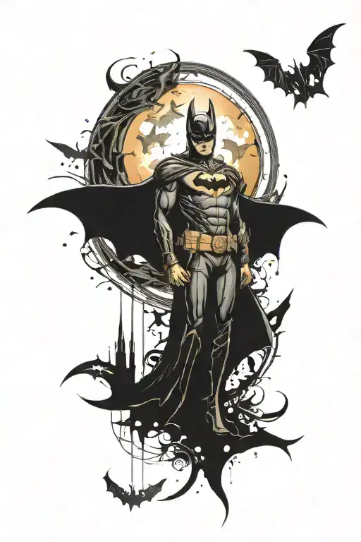 Futuristic Crescent Moon With Mini Batman Symbols Surrounding It