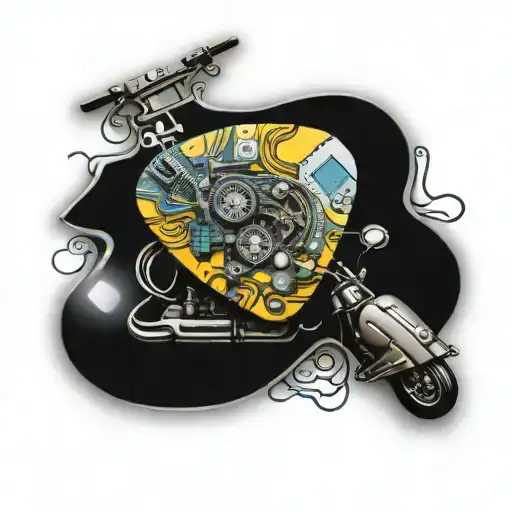 Guitar Pick With A Motorcycle And Computer Motherboard