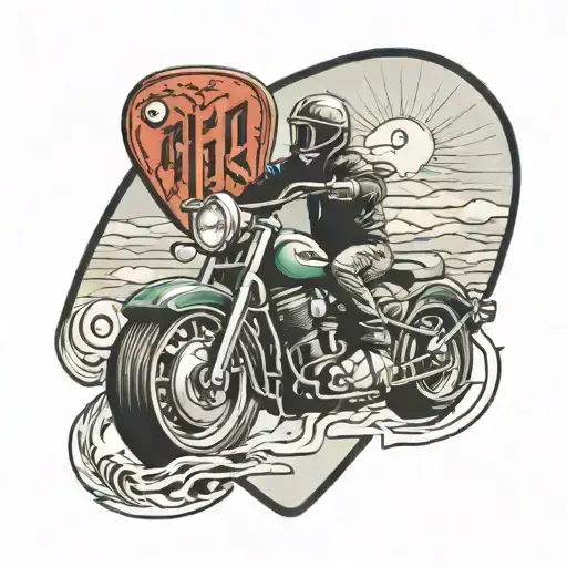 Guitar Pick With A Motorcycle And A Conputer