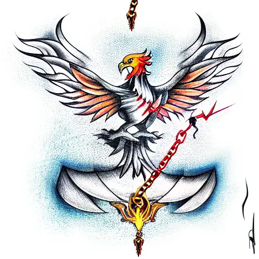A Phoenix With A Sword In Its Paws And A Chain