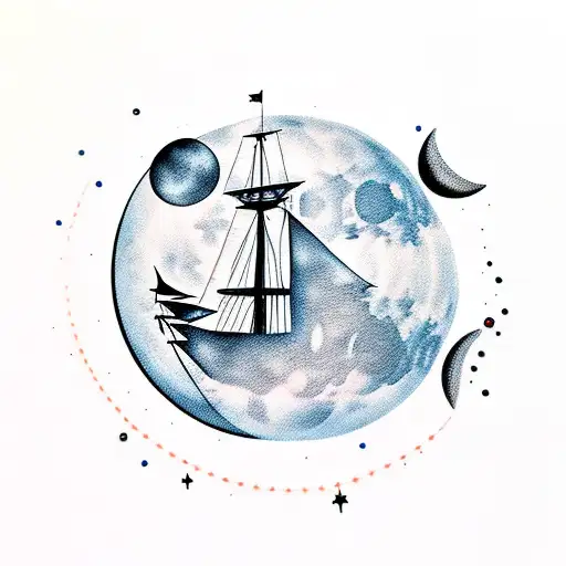 Pirate Ship Silhouette With A Black Pearl As The Moon