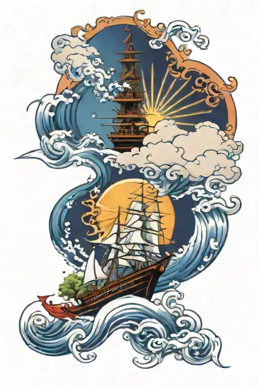 Family Sleeve With Japanese Sun And Navy Ship