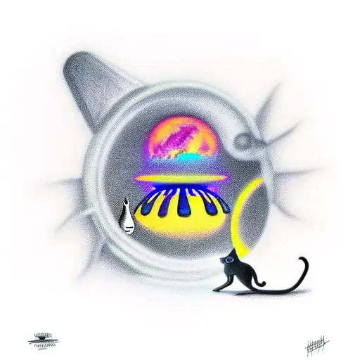 An Ufo And A Black Cat To Be Abducted By Ufo