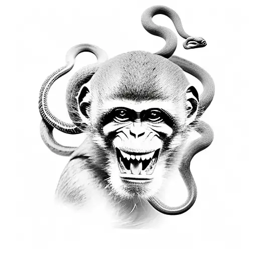 Monkey Posing With A Snake