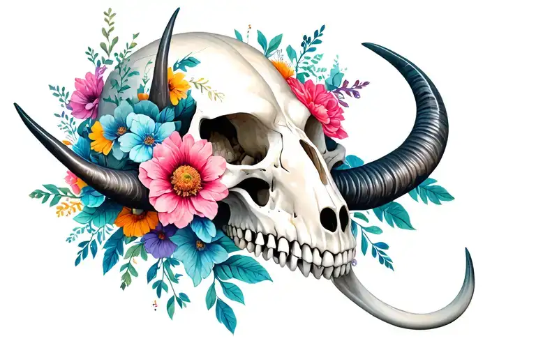 Horned Animal Skull Shape Uterus Flourishing With Flowers