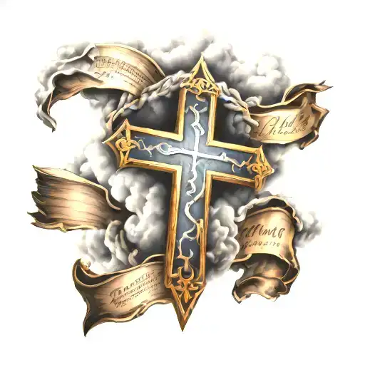 Cross Wrapped With Clouds And Bible Verse Written