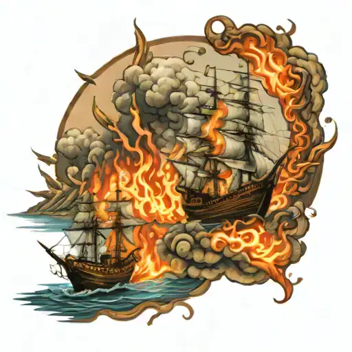 Ships In The Bay On Fire