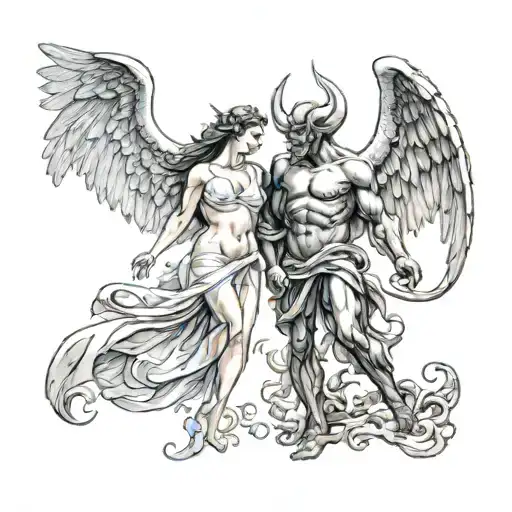 Angel Woman Vs Devil Man Standing