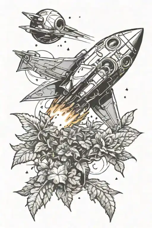Rocket Taking Off Into Space With Plants And Aliens