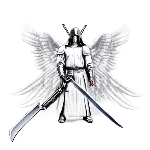 A Guardian Angel With A Sword In His Hand Fighting The Evil He Watches From The Heavens