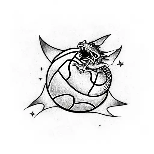 A Dragon Playing A Basketball Game In A Starry Sky