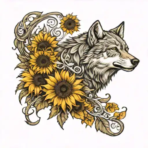 Wolf Sunflowers Autumn