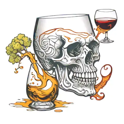 Wine Glass Turning Into A Hour Glass Emptying Onto A Skull