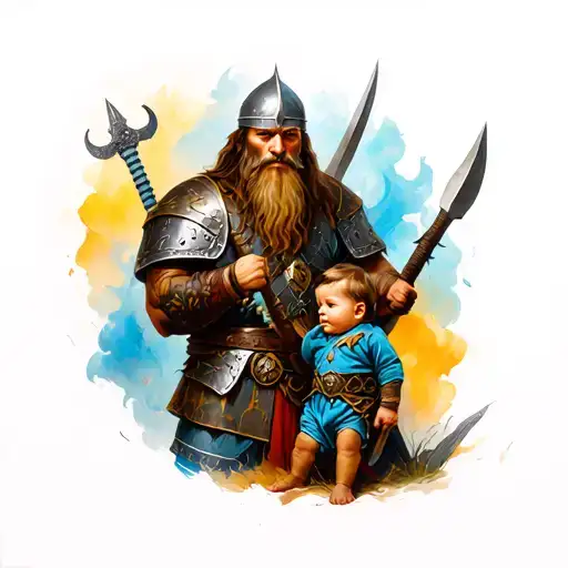 Viking Warrior With Toddler