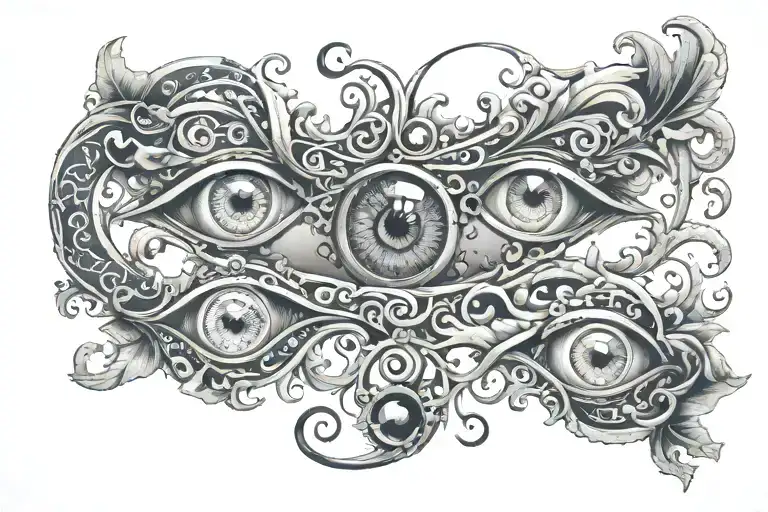 3 Eyes Connected By Scroll Work Design