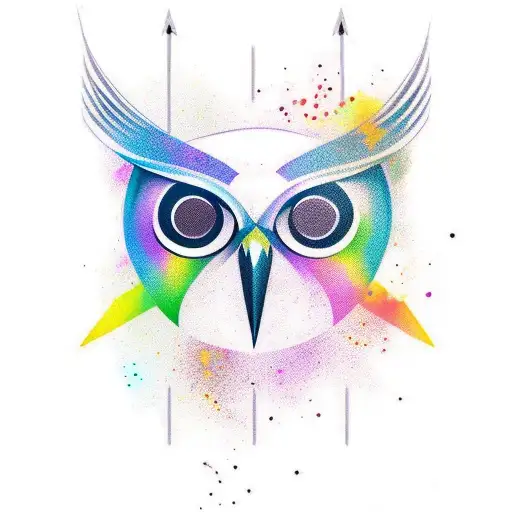 Arrow And Owl Colourful Tattoo For Leg