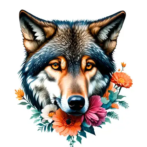 Wolf And Flower Blooming
