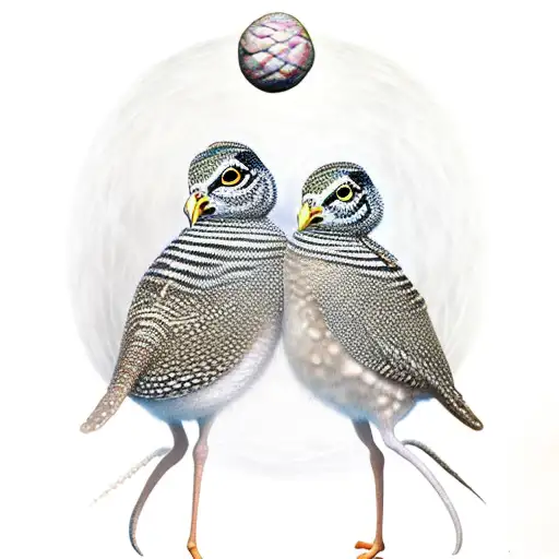 Leg Wrap Male And Female Quails In Style Of Leonora Carrington