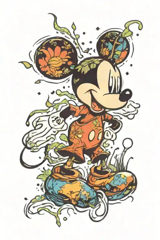 Mickey Mouse On Acid Running Through A Forest Scene