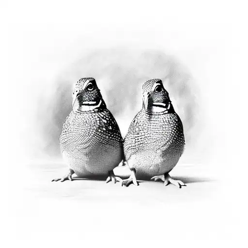Male And Female Quails In Style Of Leonora Carrington Alian Invasion
