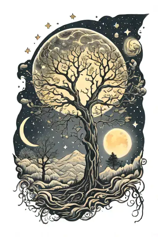 Midnight Acid Moon Trees Stars Forming