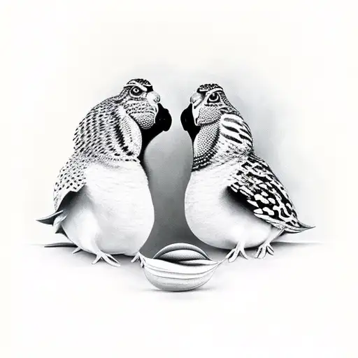 Leg Sleeve Male And Female Quails In Style Of Leonora Carrington