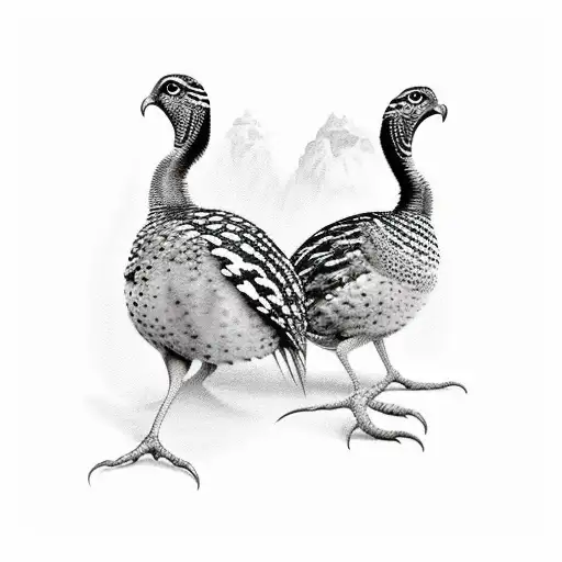 Leg Sleeve Male And Female Quails In Style Of Leonora Carrington Alian Invasion