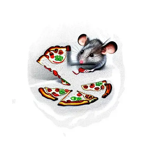 Mouse Singer Eats Pizza Near The Christmas Tree