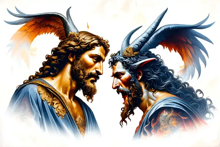 Jesus And Lucifer Fighting Face To Face